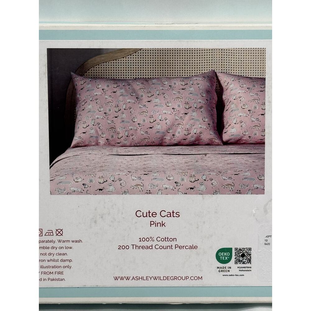 Pink Multi-Color Cat Print Pillowcase Pair Original Packaging - Picture 4 of 4
